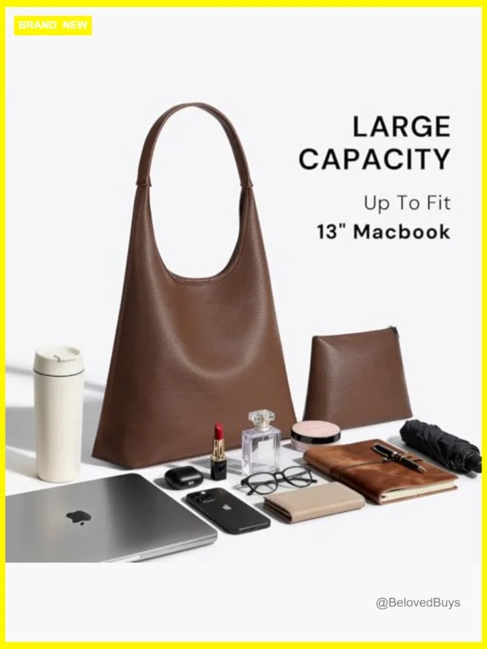 Large Slouchy Hobo Shoulder Bag, Vegan Leather Tote, Fits 13.6